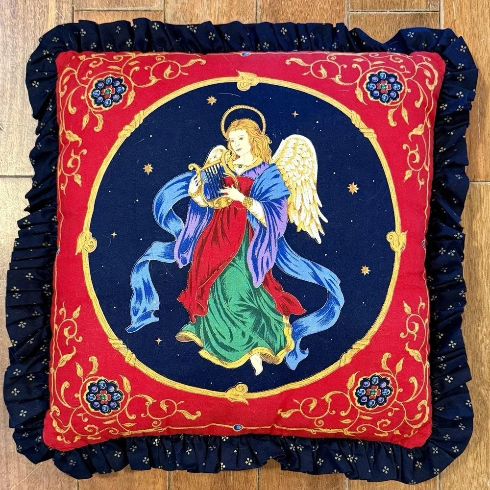 VTG Handmade Cranston Double Sided Angel Ruffle Pillow 15x15
